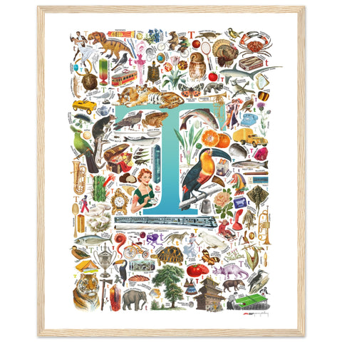 "T is for Treasure" — a Renard Roux alphabet poster with English T words (turquoise version)