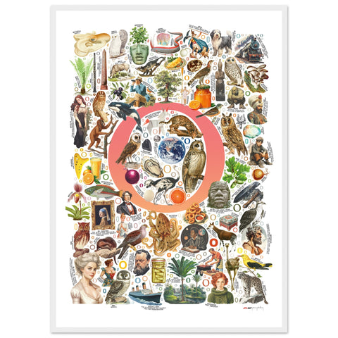 "O is for Original" — a Renard Roux alphabet poster with English O words (red version)