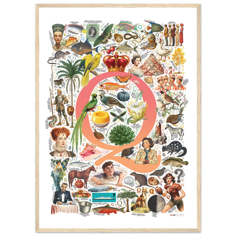 "Q is for Quest" — a Renard Roux alphabet poster with English Q words (red version)