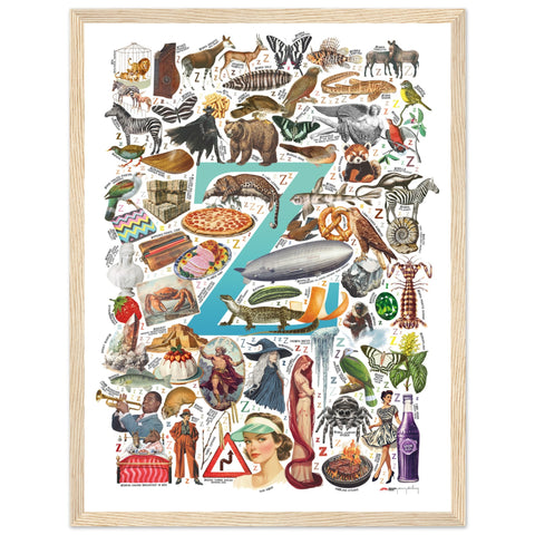 "Z is for Zenith" — a Renard Roux alphabet poster with English Z words (turquoise version)
