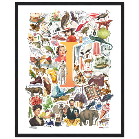 "I is for Imagination" — a Renard Roux alphabet poster with English I words (yellow version)