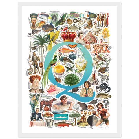 "Q is for Quest" — a Renard Roux alphabet poster with English Q words (turquoise version)
