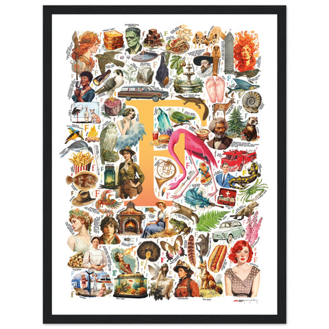 "F is for Festive" — a Renard Roux alphabet poster with English F words (yellow version)