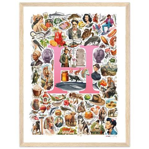 "H is for Heroes" — a Renard Roux alphabet poster with English H words (pink version)