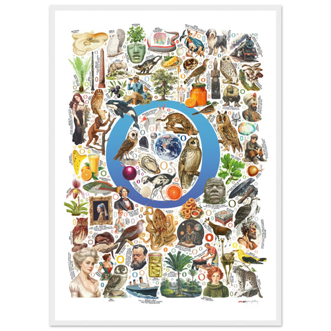"O is for Original" — a Renard Roux alphabet poster with English O words (blue version)