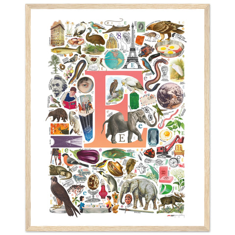 "E is for Explore" — a Renard Roux alphabet poster with English E words (red version)