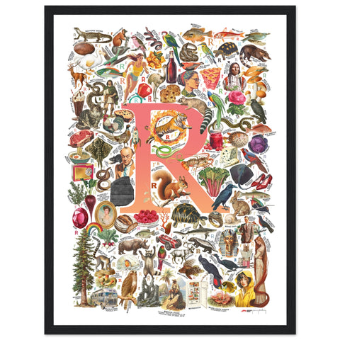 "R is for Remarkable" — a Renard Roux alphabet poster with English R words (red version)