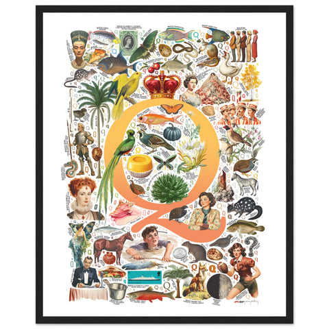 "Q is for Quest" — a Renard Roux alphabet poster with English Q words (yellow version)