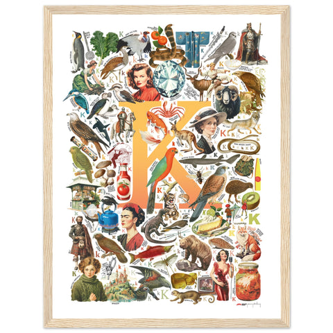 "K is for Keen" — a Renard Roux alphabet poster with English K words (yellow version)