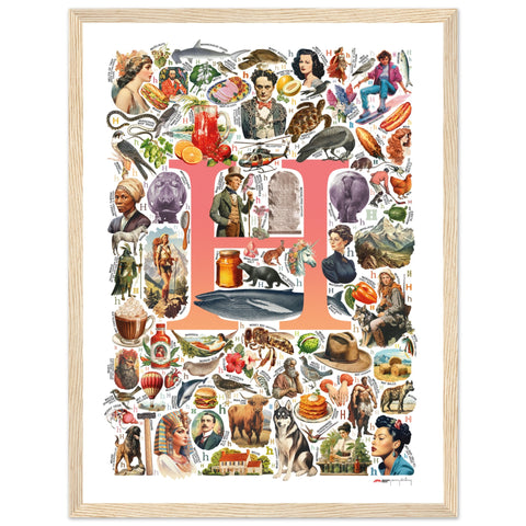 "H is for Heroes" — a Renard Roux alphabet poster with English H words (red version)