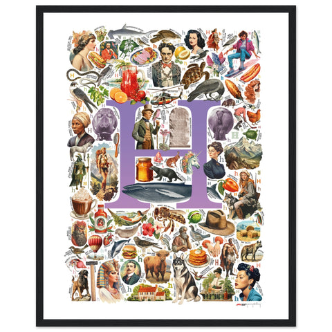 "H is for Heroes" — a Renard Roux alphabet poster with English H words (purple version)