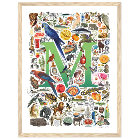 "M is for Magical" — a Renard Roux alphabet poster with English M words (green version)