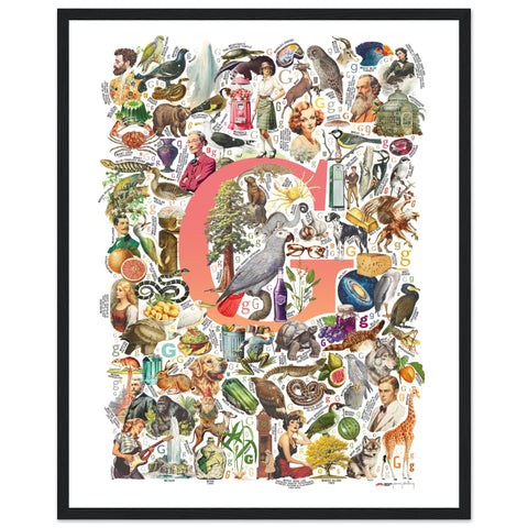 "G is for Great" — a Renard Roux alphabet poster with English G words (red version)