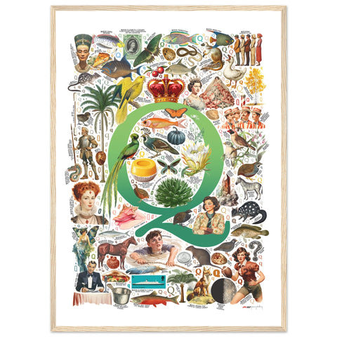 "Q is for Quest" — a Renard Roux alphabet poster with English Q words (green version)