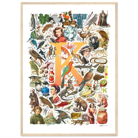 "K is for Keen" — a Renard Roux alphabet poster with English K words (yellow version)