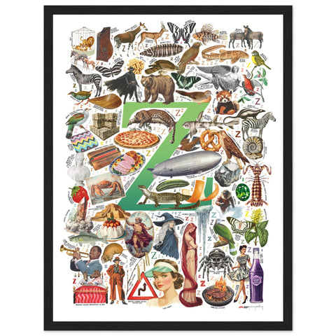 "Z is for Zenith" — a Renard Roux alphabet poster with English Z words (green version)