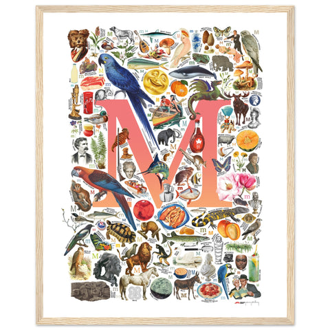"M is for Magical" — a Renard Roux alphabet poster with English M words (red version)