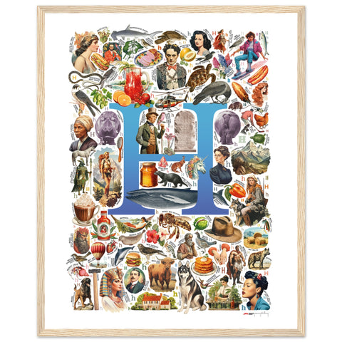 "H is for Heroes" — a Renard Roux alphabet poster with English H words (blue version)
