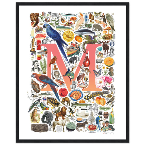 "M is for Magical" — a Renard Roux alphabet poster with English M words (red version)