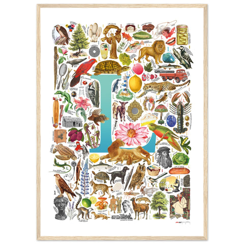 "L is for Learning" — a Renard Roux alphabet poster with English L words (turquoise version)