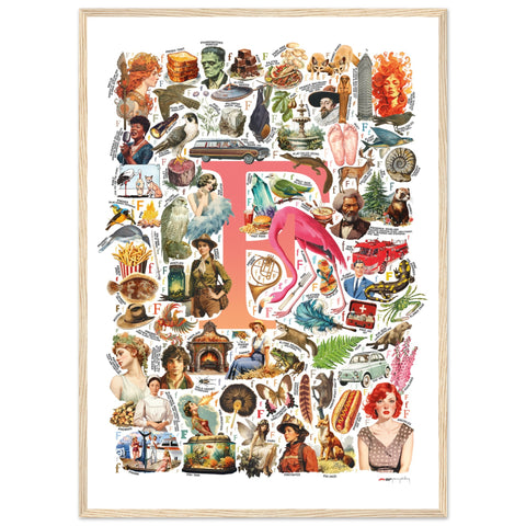 "F is for Festive" — a Renard Roux alphabet poster with English F words (red version)