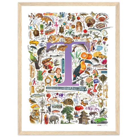 "T is for Treasure" — a Renard Roux alphabet poster with English T words (purple version)