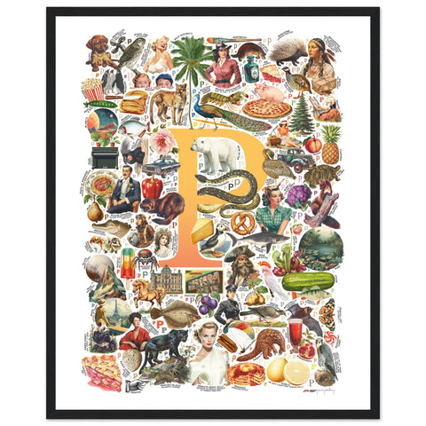 "P is for Pioneer" — a Renard Roux alphabet poster with English P words (yellow version)