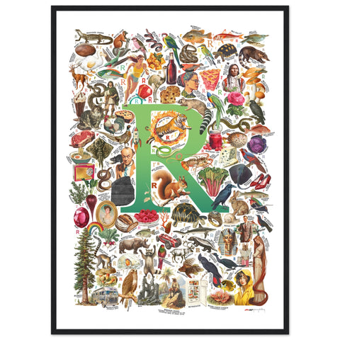 "R is for Remarkable" — a Renard Roux alphabet poster with English R words (green version)