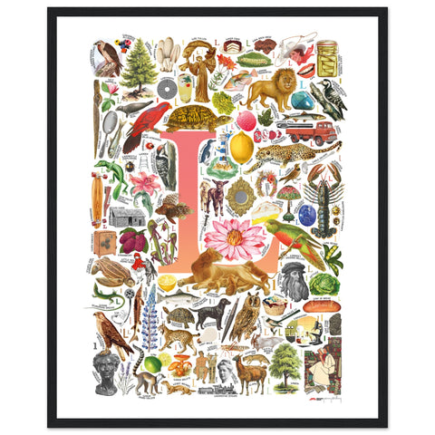 "L is for Learning" — a Renard Roux alphabet poster with English L words (red version)