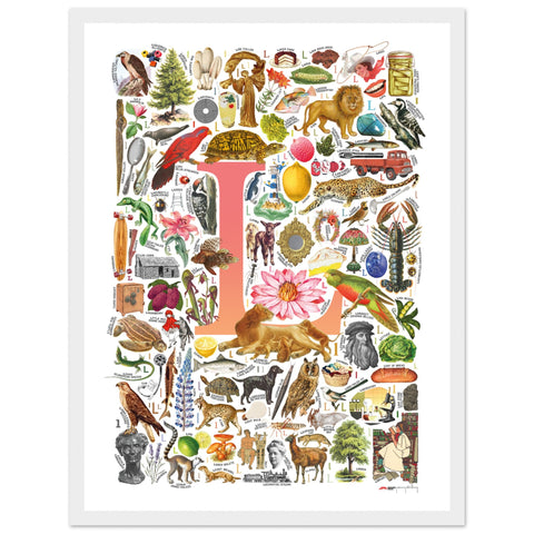 "L is for Learning" — a Renard Roux alphabet poster with English L words (red version)