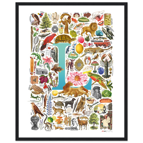 "L is for Learning" — a Renard Roux alphabet poster with English L words (turquoise version)