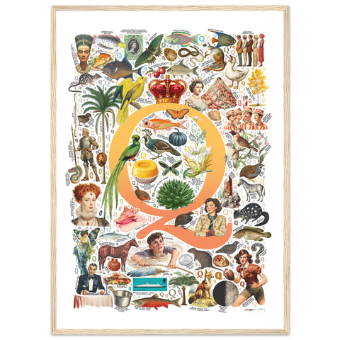 "Q is for Quest" — a Renard Roux alphabet poster with English Q words (yellow version)