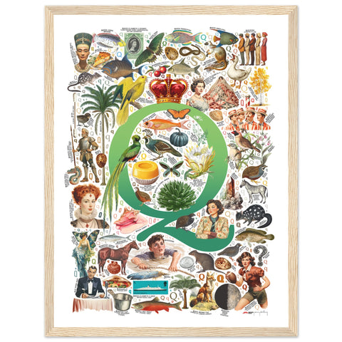 "Q is for Quest" — a Renard Roux alphabet poster with English Q words (green version)