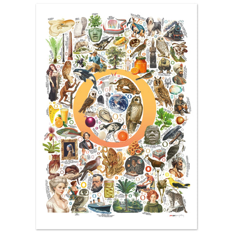 "O is for Original" — a Renard Roux alphabet poster with English O words (yellow version)