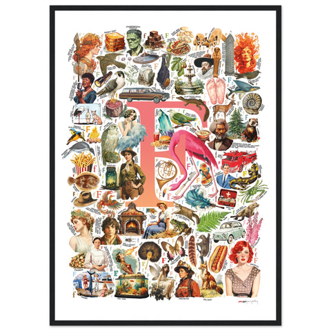 "F is for Festive" — a Renard Roux alphabet poster with English F words (red version)