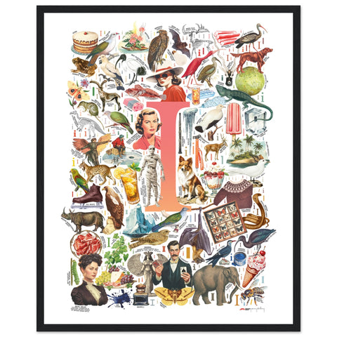 "I is for Imagination" — a Renard Roux alphabet poster with English I words (red version)