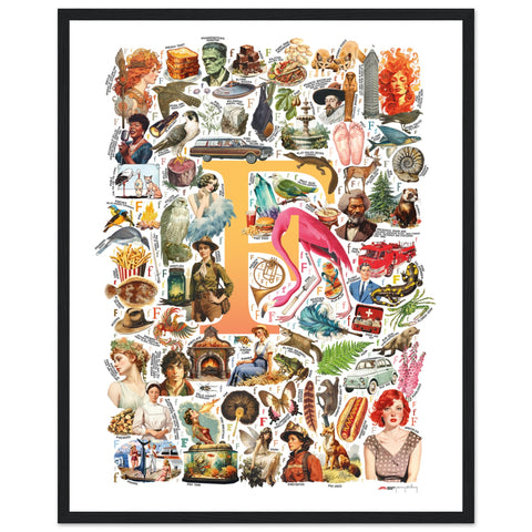 "F is for Festive" — a Renard Roux alphabet poster with English F words (yellow version)