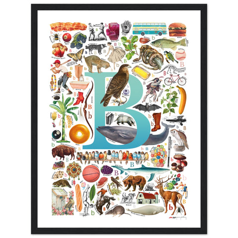 "B is for Brave" — a Renard Roux alphabet poster with English B words (turquoise version)