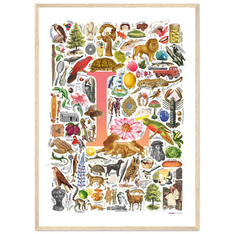 "L is for Learning" — a Renard Roux alphabet poster with English L words (red version)