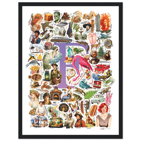 "F is for Festive" — a Renard Roux alphabet poster with English F words (purple version)