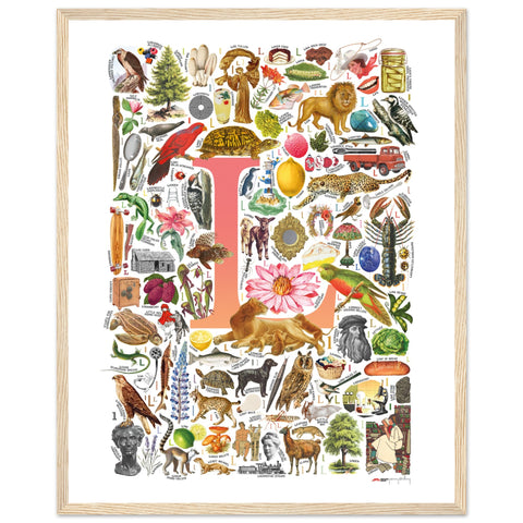 "L is for Learning" — a Renard Roux alphabet poster with English L words (red version)