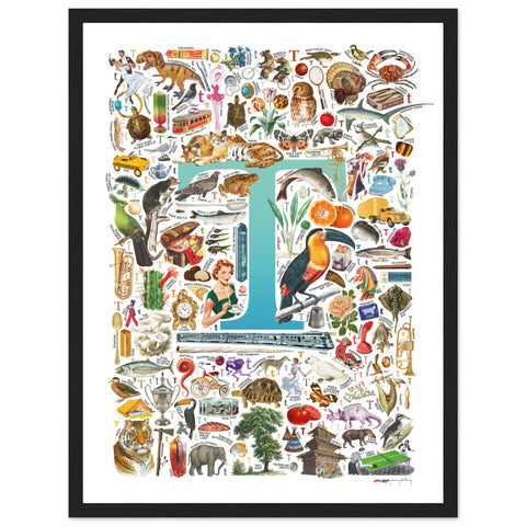 "T is for Treasure" — a Renard Roux alphabet poster with English T words (turquoise version)
