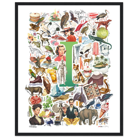 "I is for Imagination" — a Renard Roux alphabet poster with English I words (green version)