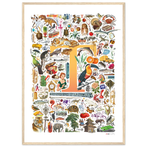 "T is for Treasure" — a Renard Roux alphabet poster with English T words (yellow version)