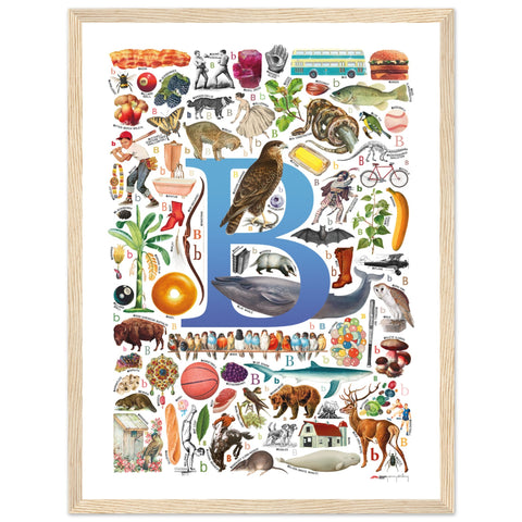 "B is for Brave" — a Renard Roux alphabet poster with English B words (blue version)