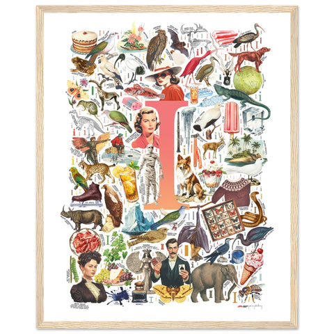 "I is for Imagination" — a Renard Roux alphabet poster with English I words (red version)