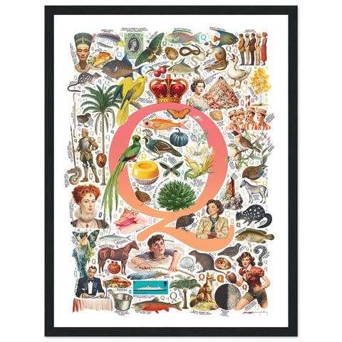 "Q is for Quest" — a Renard Roux alphabet poster with English Q words (red version)