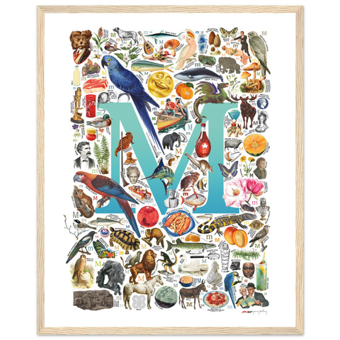 "M is for Magical" — a Renard Roux alphabet poster with English M words (turquoise version)