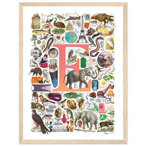 "E is for Explore" — a Renard Roux alphabet poster with English E words (red version)