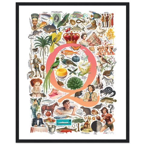 "Q is for Quest" — a Renard Roux alphabet poster with English Q words (red version)